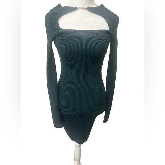 Abercrombie Y2K Sweater Dress Dark Green Ribbed Sexy Office Siren Bodycon Sexy - Picture 1 of 5